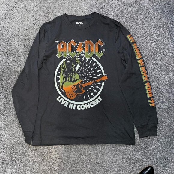 AC/DC Long Sleeve Tee Shirt T-Shirt - Reprint Let there Be Rock Tour '77 Black L - Picture 1 of 5